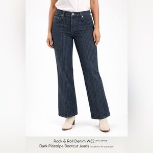 Rock & Roll Denim W32 Fits Larger Dark Wash Pinstripe Bootcut Jeans